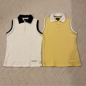 2 BURBERRY Women’s Sleeveless Collared Tanks with Nova/Plaid Trim - Size XS